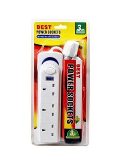 Best "White 3-Socket Power Strip Extension Cord Set - 3M Extra Long Universal Plug Adapter, Extension Board, and Cable for Home and Office Use"  - Image 1