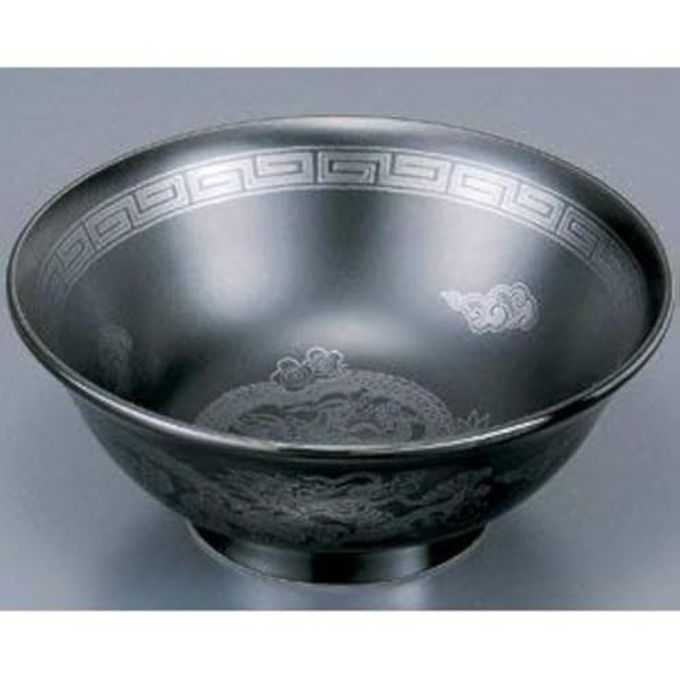Mino Ware Japanese Black Glaze Silver Dragon Ramen Bowl 8.35" Diameter x 3.27" H, 1360ml Capacity