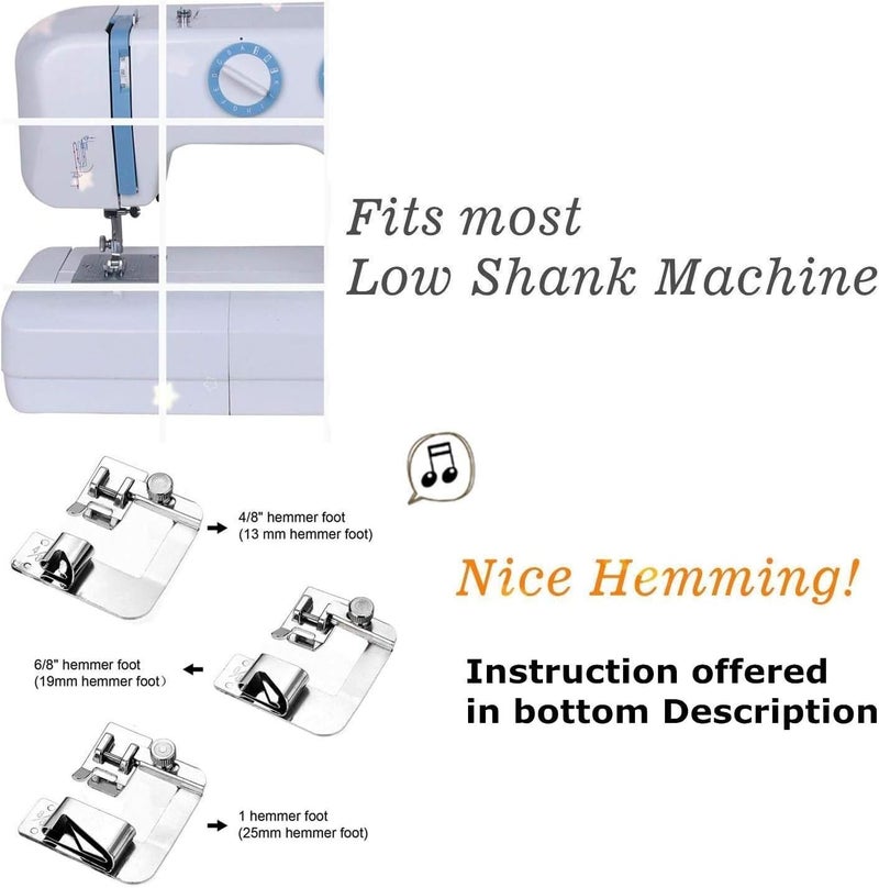 Windman 3 Sizes Wide Rolled Hem Pressure Foot Sewing Machine Presser Foot Hemmer Foot Set 1/2 Inch, 3/4 Inch, 1 Inch Low Shank Sewing Machine Presser Foot for Brother Singer - Image 5