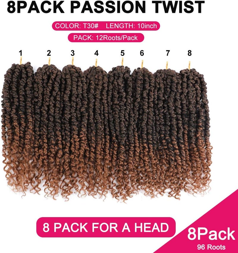 NAYOO Passion Twist Hair - 8 Packs 10 Inch Passion Twist Crochet Hair For Women, Crochet Pretwisted Curly Hair Passion Twists Synthetic Braiding Hair Extensions (10 Inch 8 Pack, T30) - Image 4