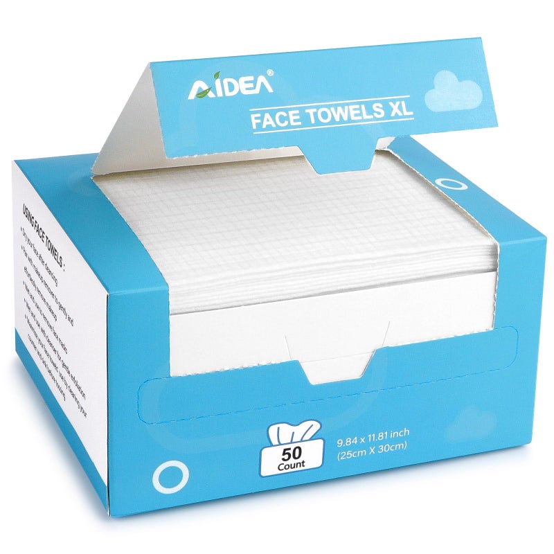 AIDEA XL Face Towels Disposable 50Ct Clean Facial Cloths Facial Cleansing Wipes for Sensitive Skin Face Towelettes for Makeup Removing Nursing Travel Dry Wipes 9841181 - Image 2