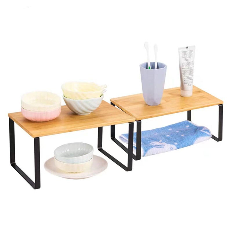 Expandable Black Metal Kitchen Counter Shelf Organizer Storage Solution - Image 3