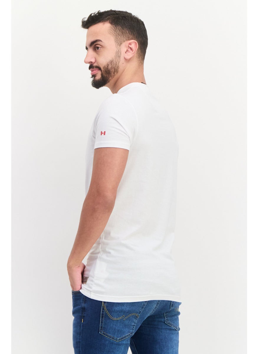 Canadian Peak Men Crew Neck Short Sleeve Embroidered T Shirt, White Combo  - Image 4