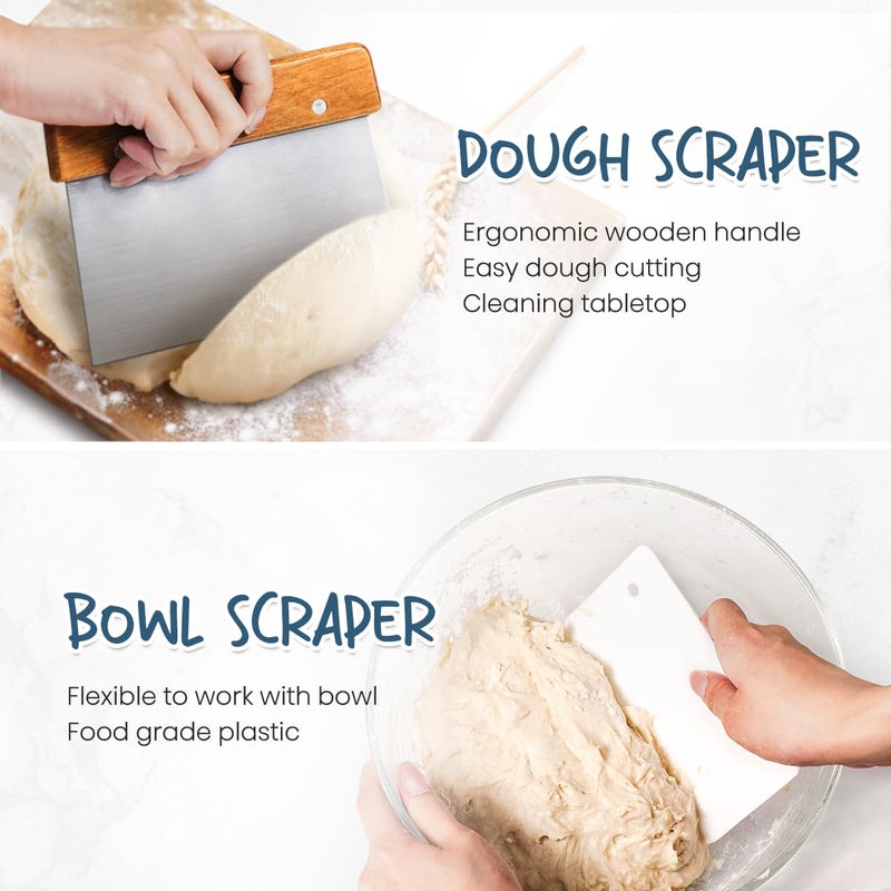 RORECAY Bread Banneton Proofing Basket Set, 9 Inch Round & 10 Inch Oval Cane Sourdough Baskets with Dough Whisk Lame Dough Scraper Bowl Scraper Silicone Brush Sourdough Bread Baking Supplies - Image 5