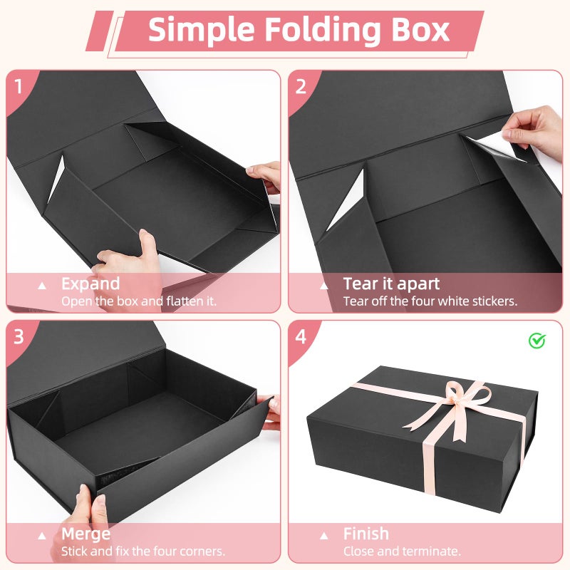 batifine Gift Box, 13x9x3.7 Inch Gift Boxes with Lids for Presents, Magnetic Large Gift Box Bridesmaid Proposal Graduation Birthday Wedding Storage Black Boxes (1 Pack) - Image 3