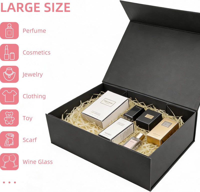 batifine Gift Box, 13x9x3.7 Inch Gift Boxes with Lids for Presents, Magnetic Large Gift Box Bridesmaid Proposal Graduation Birthday Wedding Storage Black Boxes (1 Pack) - Image 4