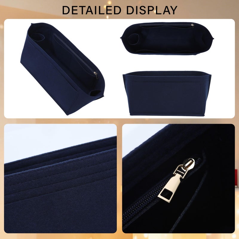 OAikor Purse Organizer Insert for Longchamp Le Pliage L Travel Tote Bag, Felt Lightweight Large Travel Tote Divider Shaper with Cup Holder,Zipper Bags Inner Linner with 9 Deepened Pockets,L/Navy-blue - Image 5