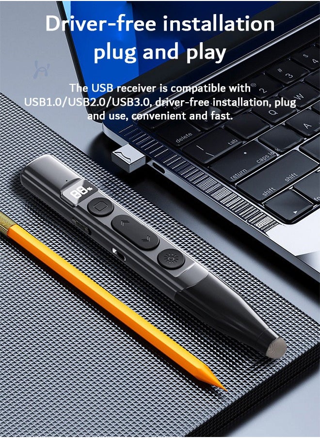 FIRSTAR - USB Presentation Pointers, Wireless Presentation Remote, Rechargeable 2.4GHz Clicker with LED HD Digital Display Screen (Black) - Image 1