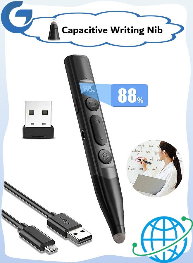 فيرستار مؤشرات عرض USB ، جهاز تحكم عن بعد لاسلكي للعروض التقديمية ، جهاز نقر 2.4 جيجا هرتز قابل لإعادة الشحن مع شاشة عرض رقمية LED عالية الدقة (أسود) - Image 1