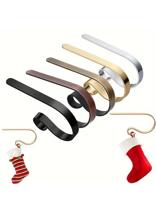 7Pcs Golden Christmas Stocking Holders Adjustable Iron Mantel Hook Hangers Non Slip Fireplace Decor - Image 2