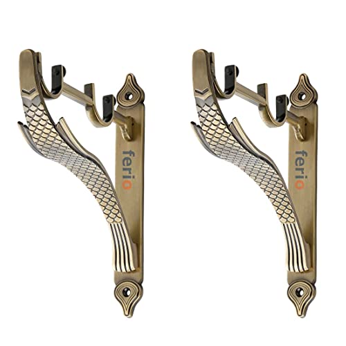 Ferio Double Curtain Rod Brackets/Support for 1 Inch Curtain Rod Holders Brass Antique Set of 2 Pic (Pack of 10) - Image 3