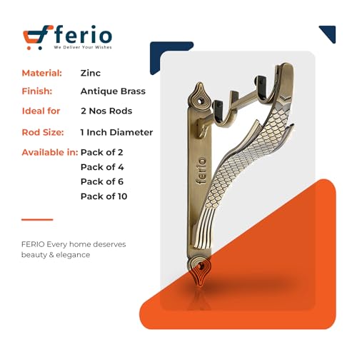 Ferio Double Curtain Rod Brackets/Support for 1 Inch Curtain Rod Holders Brass Antique Set of 2 Pic (Pack of 10) - Image 5