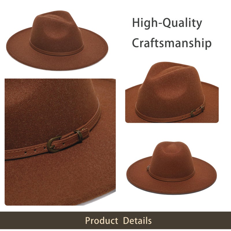 YOUBADU Wide Brim Fedora Hat for Women, Faux Wool Felt, Animal Print Band, Classic Western Style (US, Alpha, One Size, Medium, Pumpkin Braid) - Image 5