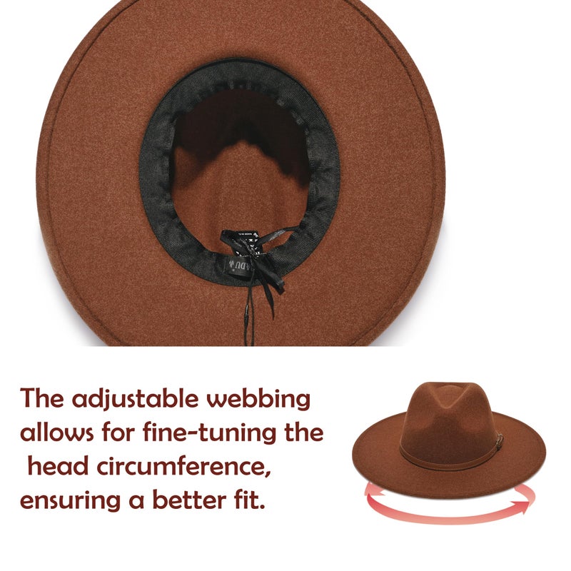 YOUBADU Wide Brim Fedora Hat for Women, Faux Wool Felt, Animal Print Band, Classic Western Style (US, Alpha, One Size, Medium, Pumpkin Braid) - Image 4