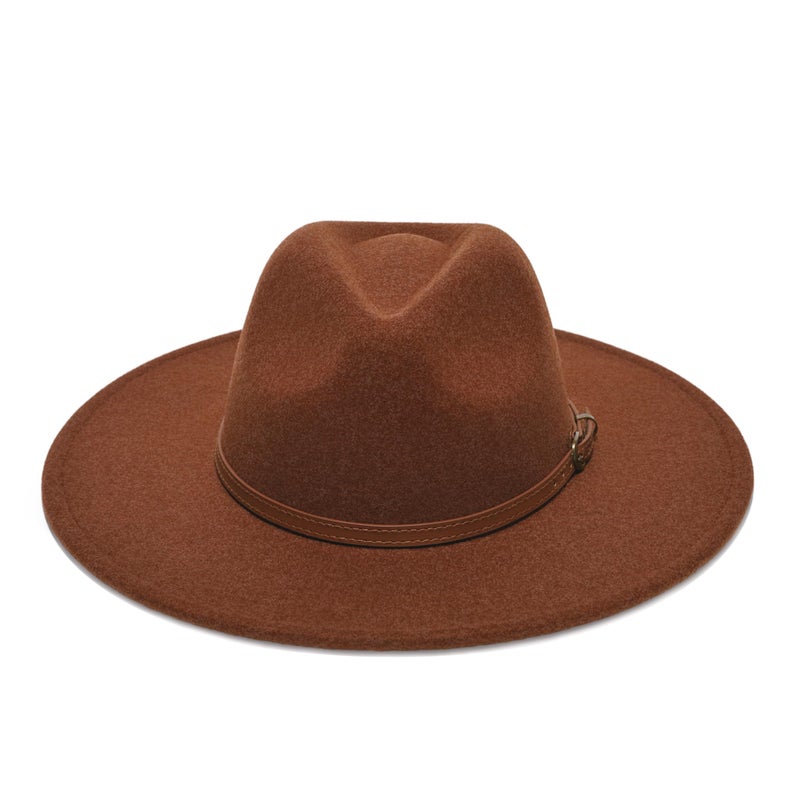 YOUBADU Wide Brim Fedora Hat for Women, Faux Wool Felt, Animal Print Band, Classic Western Style (US, Alpha, One Size, Medium, Pumpkin Braid) - Image 2