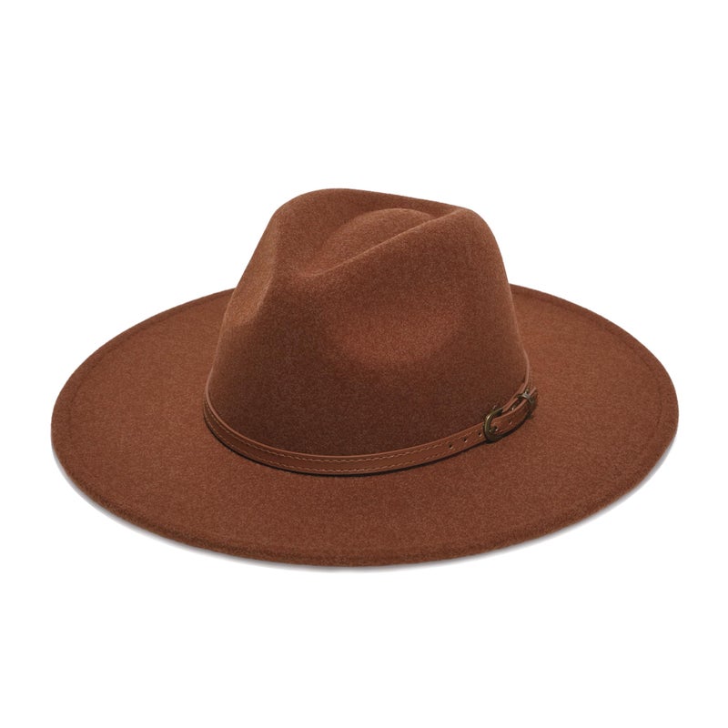 YOUBADU Wide Brim Fedora Hat for Women, Faux Wool Felt, Animal Print Band, Classic Western Style (US, Alpha, One Size, Medium, Pumpkin Braid) - Image 1