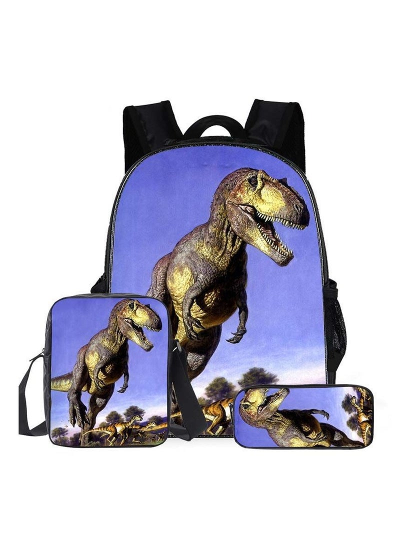 JURASSIC WORLD New Jurassic Park Dinosaur Three piece Set with Large Capacity Backpack, Student School Bag, Lunch Bag, Pen Bag  - Image 1