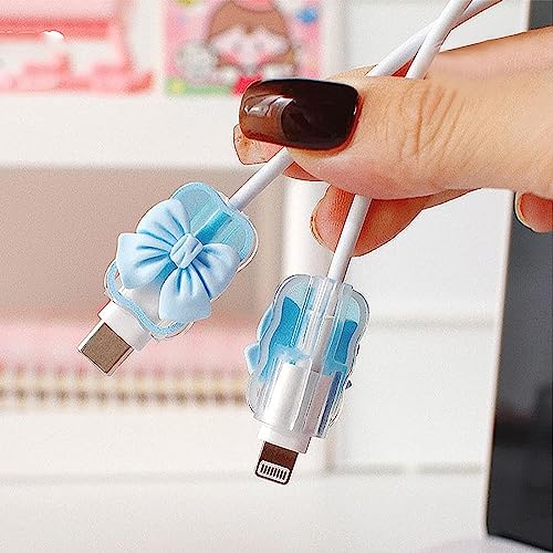 Meyaar Wave-Shaped Cable Protector Series with 3D Cute Pattern for iPhone Charger 20W & 18W, Data Line Wire Saver Charging Cable Charger Protective Cable, Full Protection Cover (Blue Bow) - Image 4