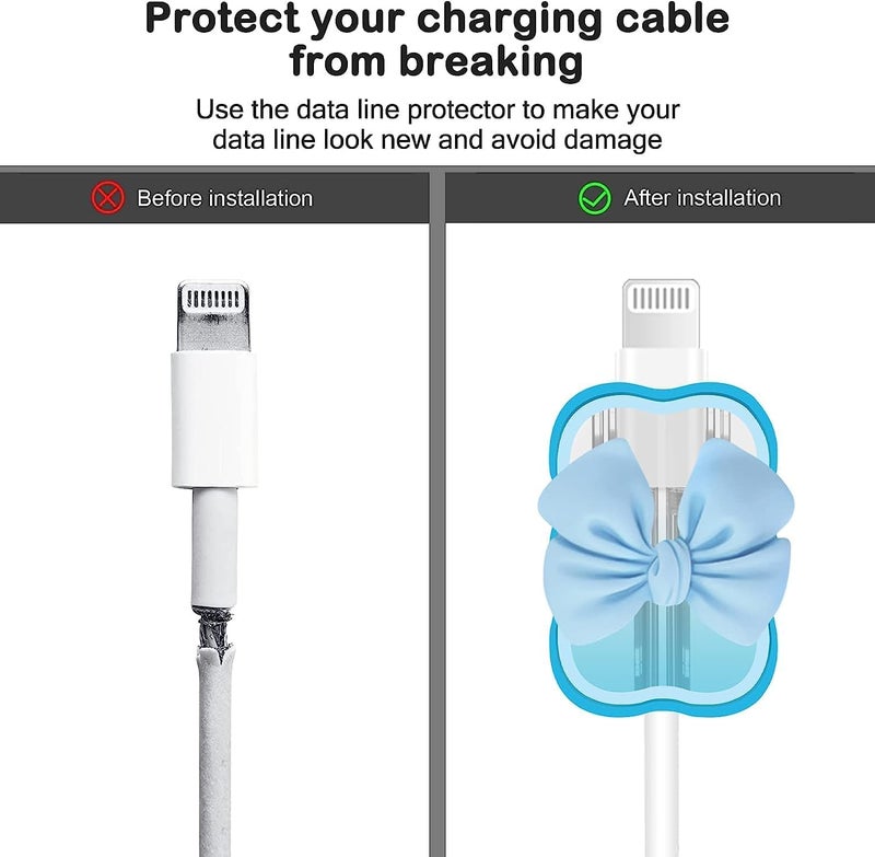 Meyaar Wave-Shaped Cable Protector Series with 3D Cute Pattern for iPhone Charger 20W & 18W, Data Line Wire Saver Charging Cable Charger Protective Cable, Full Protection Cover (Blue Bow) - Image 5