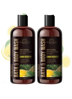 The Crown Choice Natural Body Wash for Women, Men & Kids - Organic Lemon Rosemary - 12oz pH 5.5-Best pH Balance-Liquid Soap for All Skin Types-Moisturizing Sulfate & Chemical Free Shower / Bath Liquid Gel (Pack of 2) 