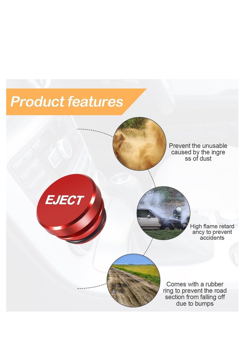 Excefore Cigarette Lighter Plug Cover, Dustproof Plug for Car Cigarette Lighter, Aluminum Button Decorations Plug Cover, Fits Vehicles with Standard 12 Volt Power Source Cigarette Lighter Plug (Red/Eject)  - Image 3