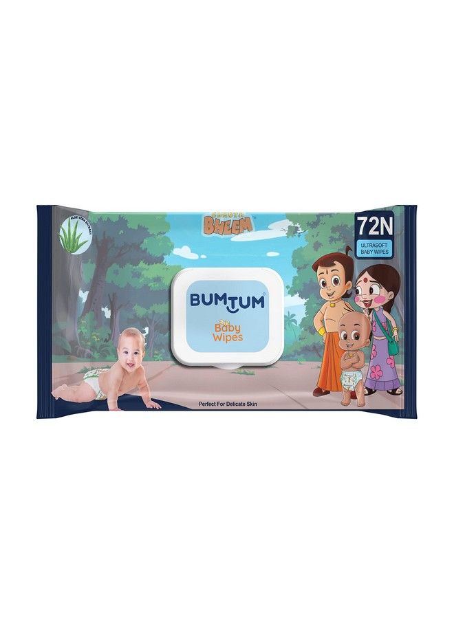 Bumtum Baby Chota Bheem Gentle Soft Moisturizing Wet Wipes With Lid ; Aloe Vera & Chamomile Extracts ; Paraben & Sulfate Free (Pack Of 1 72 Pcs. Per Pack) - Image 2