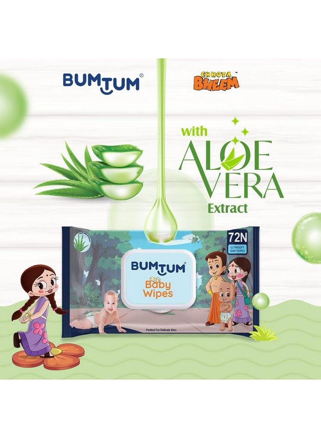 Bumtum Baby Chota Bheem Gentle Soft Moisturizing Wet Wipes With Lid ; Aloe Vera & Chamomile Extracts ; Paraben & Sulfate Free (Pack Of 1 72 Pcs. Per Pack) - Image 3