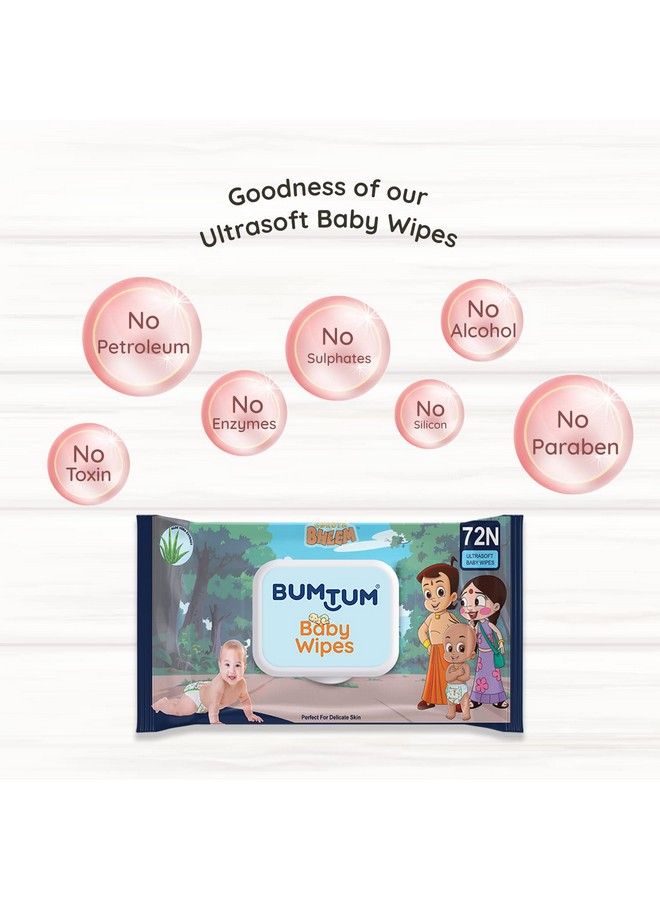 Bumtum Baby Chota Bheem Gentle Soft Moisturizing Wet Wipes With Lid ; Aloe Vera & Chamomile Extracts ; Paraben & Sulfate Free (Pack Of 1 72 Pcs. Per Pack) - Image 5