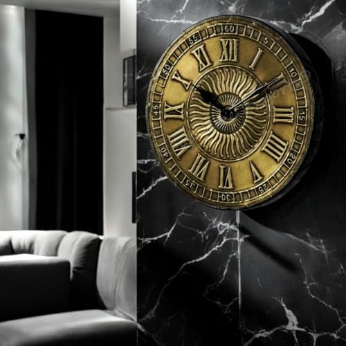 Vintage Clock Vintage Handicraft Decorative Wooden Brass Inlay Artware/Handcrafted Sun Design Wall Art Clock/VC-8005-10 - Image 1