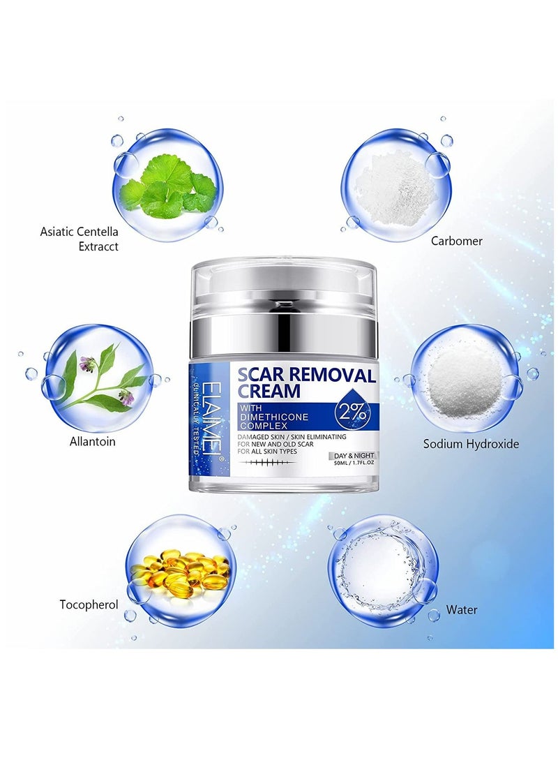 Elaimei - Scar Removal Cream for Surgical and Acne Scars Cuts Burns Natural Stretch Mark Removal Cream Helps with Old and New Scars Supports Skin Renewal Scar Cream for Women and Men All Skin Types 50ml - Image 1