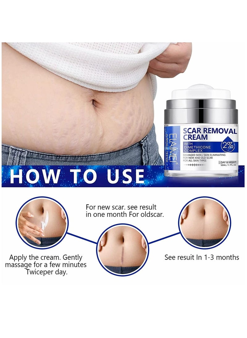 Elaimei - Scar Removal Cream for Surgical and Acne Scars Cuts Burns Natural Stretch Mark Removal Cream Helps with Old and New Scars Supports Skin Renewal Scar Cream for Women and Men All Skin Types 50ml - Image 1