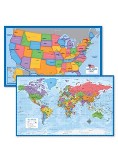 Palace Learning 2 Pack - Usa Map For Kids + Blue Ocean World Map (Laminated, 18" X 29")  - Image 1