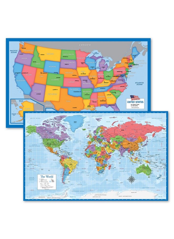 Palace Learning 2 Pack - Usa Map For Kids + Blue Ocean World Map (Laminated, 18" X 29")  - Image 1
