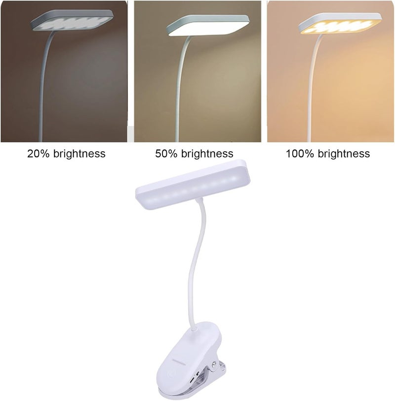 ZJchao Clip On Reading Lamp, LED Desk Lamp with Clip, 3 Color Temperature Dimmable Reading Light, Flexible Hose, Rechargeable Battery, White Light Yellow Light Warm White Light, - Image 4