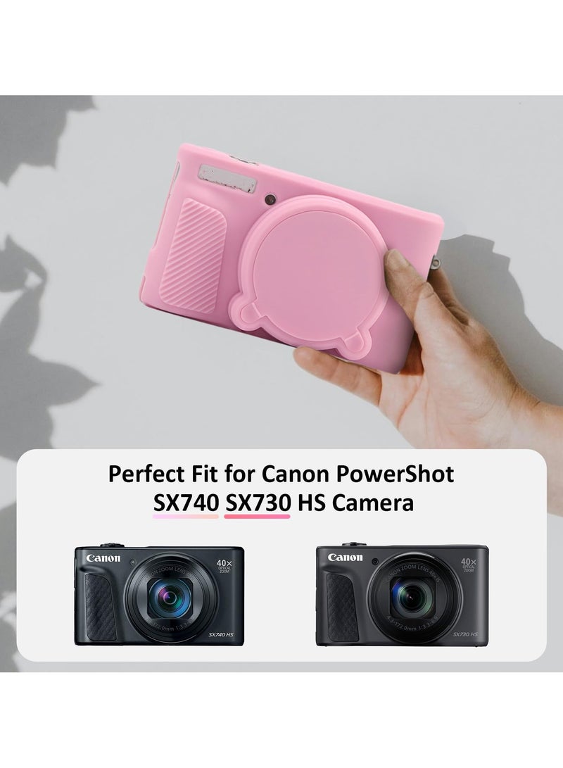 حالة السيليكون لكانون Powershot SX740 SX730 HS كاميرا - ناعمة خفيفة الوزن غطاء الحالة الوقائية مع غطاء عدسة قابلة للإزالة ل SX740 / SX730 HS الملحقات (الوردي) - Image 2