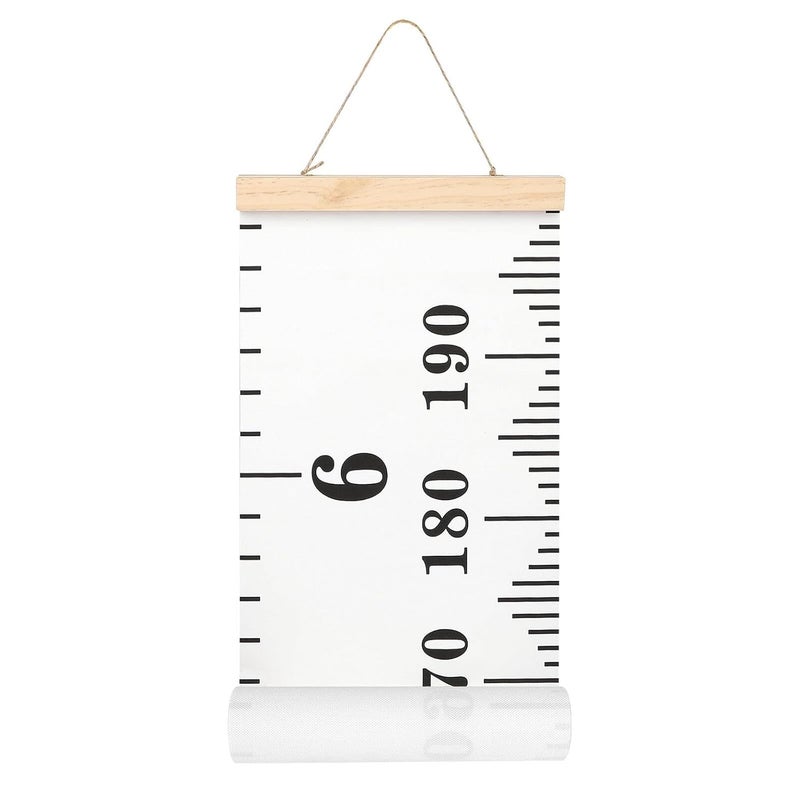 MIBOTE Baby Growth Height Chart Handing Ruler Wall Decor for Kids, Canvas Removable Height Growth Chart 79" x 7.9" (Black & White) - Image 1