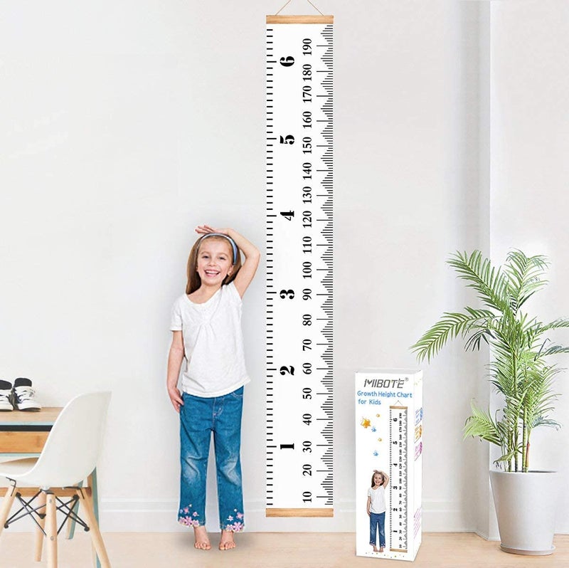 MIBOTE Baby Growth Height Chart Handing Ruler Wall Decor for Kids, Canvas Removable Height Growth Chart 79" x 7.9" (Black & White) - Image 2