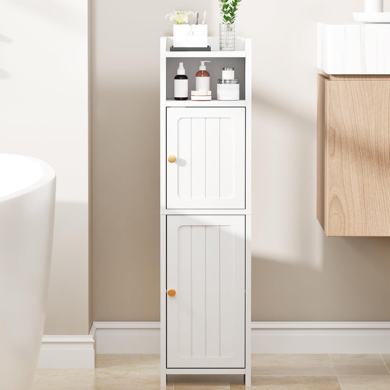 BEWISHOME Small Bathroom Cabinet, Bathroom Storage Cabinet with Adjustable Shelves & 2 Doors, Narrow Toilet Paper Cabinets, 7.9" D x 7.9" W x 31.5" H, for Small Spaces, White YYG03W - Image 2