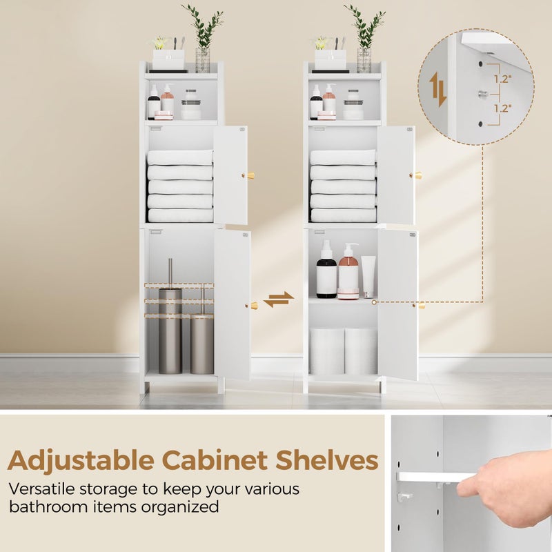 BEWISHOME Small Bathroom Cabinet, Bathroom Storage Cabinet with Adjustable Shelves & 2 Doors, Narrow Toilet Paper Cabinets, 7.9" D x 7.9" W x 31.5" H, for Small Spaces, White YYG03W - Image 5