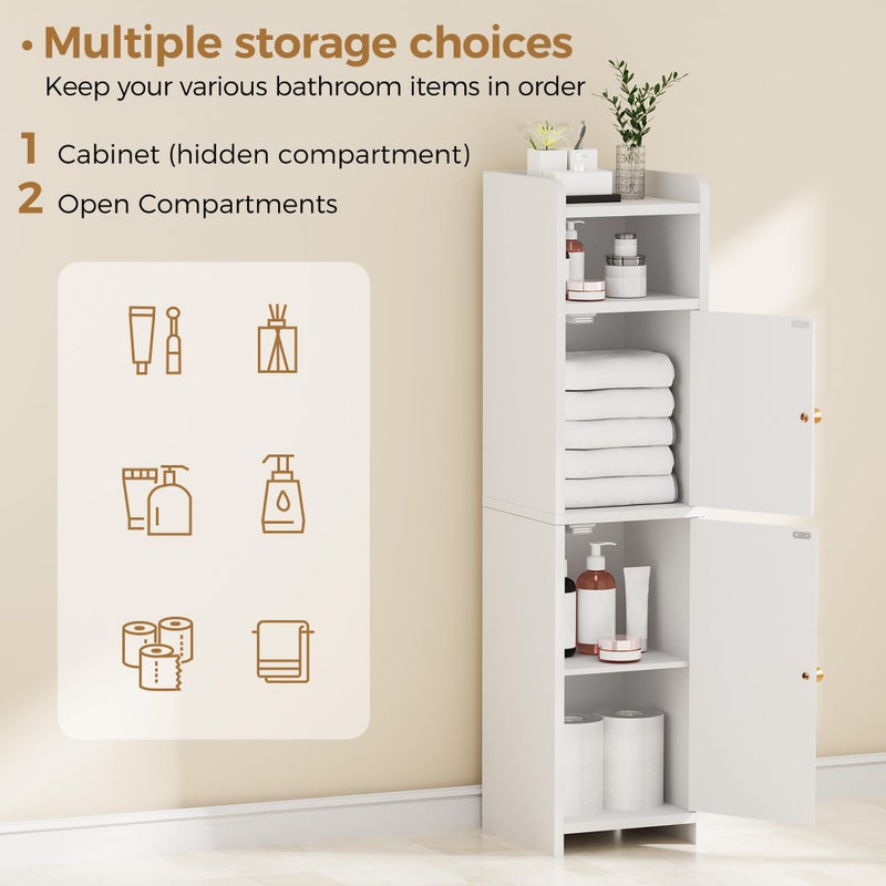 BEWISHOME Small Bathroom Cabinet, Bathroom Storage Cabinet with Adjustable Shelves & 2 Doors, Narrow Toilet Paper Cabinets, 7.9" D x 7.9" W x 31.5" H, for Small Spaces, White YYG03W - Image 4