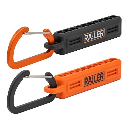 Railer Screwdriver Bit Holder Storage Organizer – Railer 10-Hole Black and Orange Bit Holder with Carabiner - 2 Pack - Image 1
