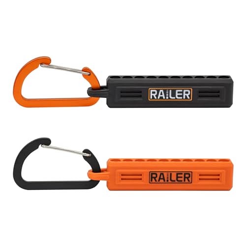 Railer Screwdriver Bit Holder Storage Organizer – Railer 10-Hole Black and Orange Bit Holder with Carabiner - 2 Pack - Image 3