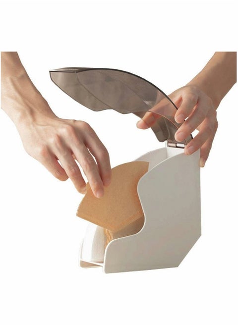 Coffee Filter Storage Box Acrylic Filter Paper Holder, V60 Filter Paper Fan Filter Paper Dust Box, Suitable Filter Paper Storage Container Stand for Coffee Shop Home Use, White