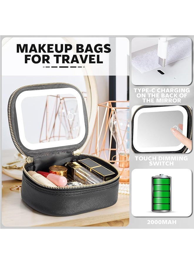 Small Makeup Bag Travel Train Case with Mirror and Light Mini Travel Make up for Women Train Case Cosmetic Organizer 3 Adjustable Brightness Toiletry Bag Portable Artist Storage - Image 3
