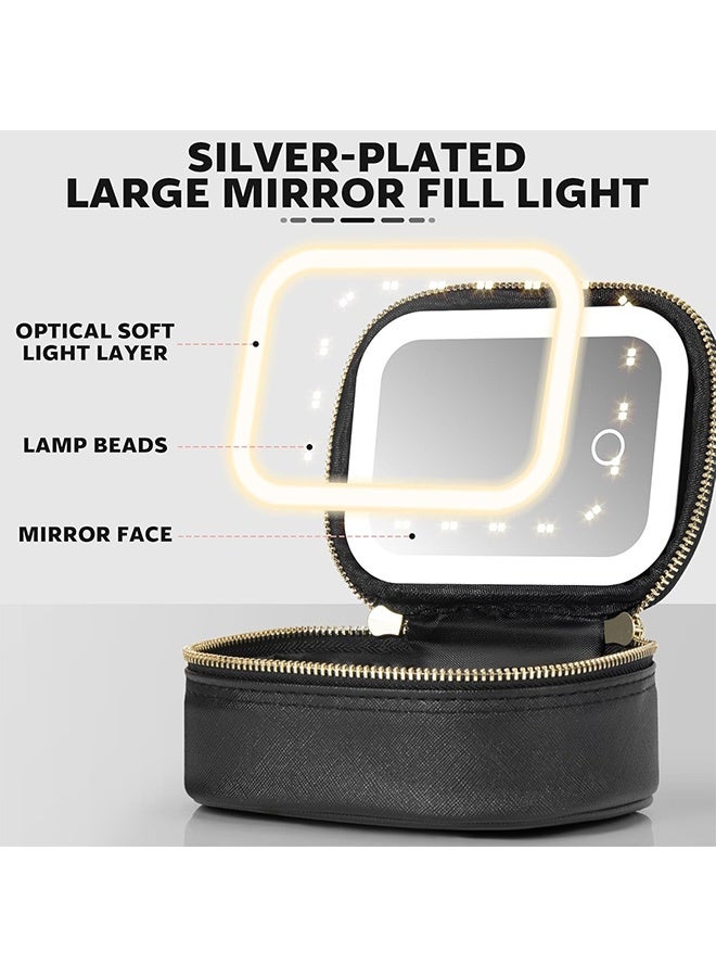 Small Makeup Bag Travel Train Case with Mirror and Light Mini Travel Make up for Women Train Case Cosmetic Organizer 3 Adjustable Brightness Toiletry Bag Portable Artist Storage - Image 2