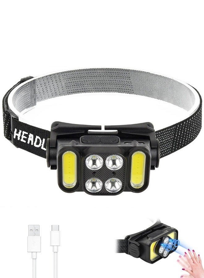 Bukela Headlamp Rechargeable, Motion Sensor 1000 Lumen Super Bright Head Lamps Outdoor LED Rechargeable, IPX4 Waterproof Headlamp for Night Walking, Running, Hiking & Outdoor Camping Gear, Black - Image 1