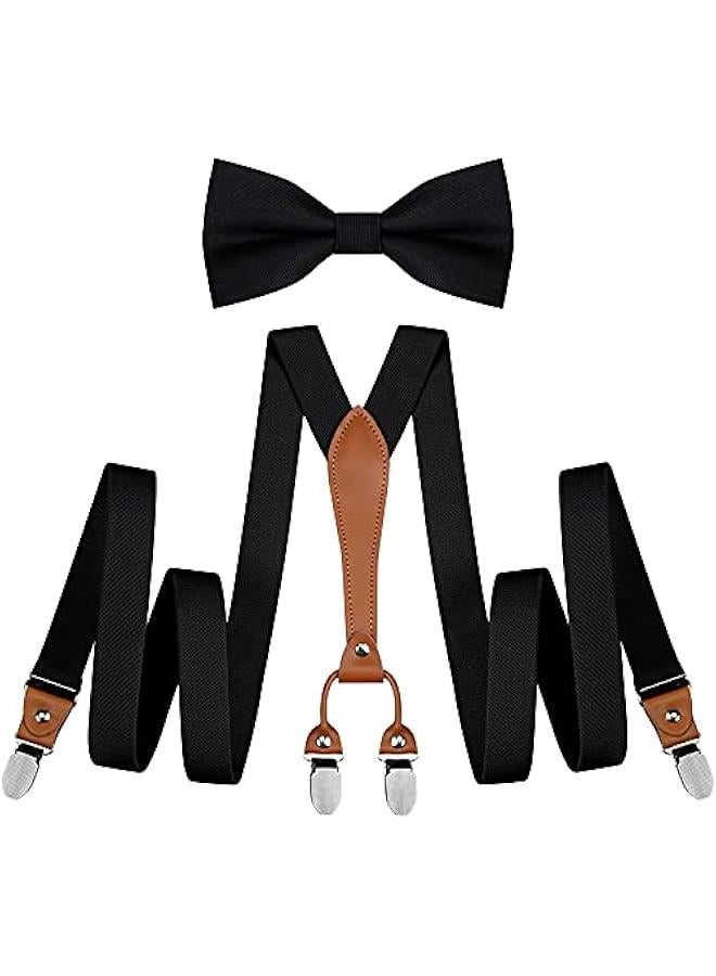 Suspenders & Bowtie Set Men's Elastic Band Suspenders + Bowtie + Shirts Holder for Wedding, Formal Events  - Image 1