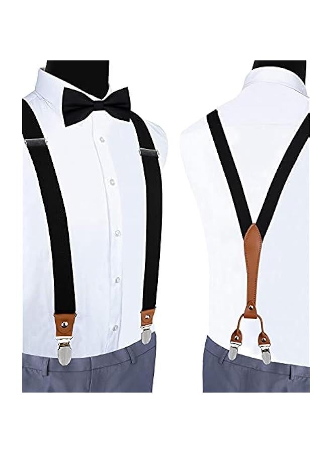 Suspenders & Bowtie Set Men's Elastic Band Suspenders + Bowtie + Shirts Holder for Wedding, Formal Events  - Image 2