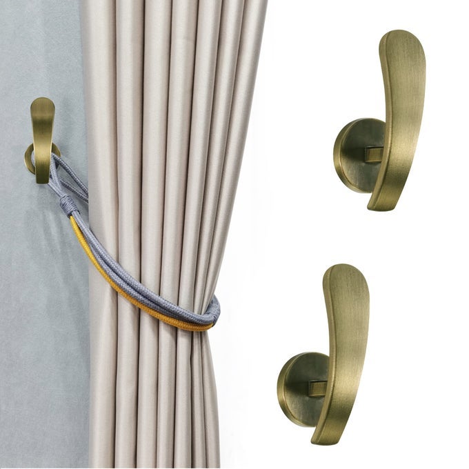 Curtain Holdback 2pcs Wall Mounted Drapery Tiebacks with Screws Decorative Drapery Metal Hook Wall Hanger Brass