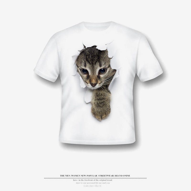 Summer Kidsren'S Round Neck Short-Sleeved Creative Broken Cat Print T-Shirt Style Drop Shipping - Image 1